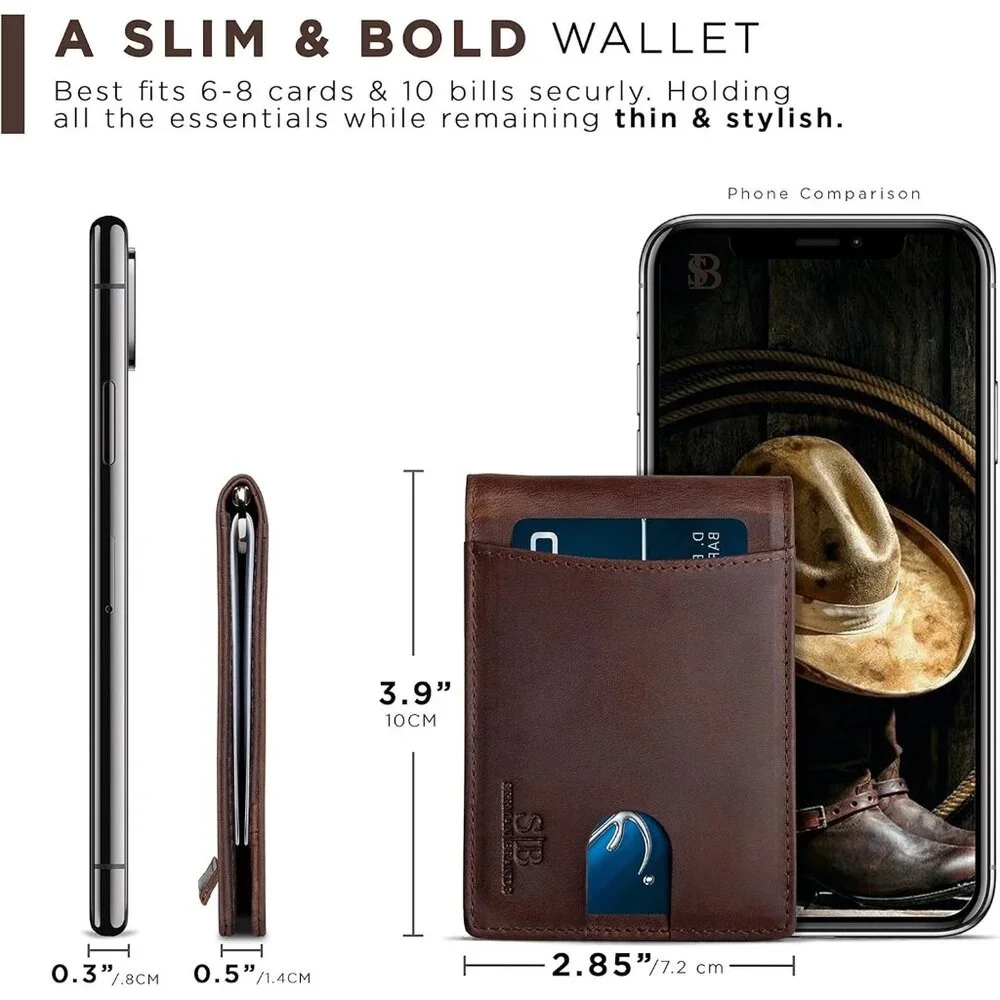 RFID Blocking Slim Bifold Genuine Leather Minimalist Front Pocket Wallet for Men